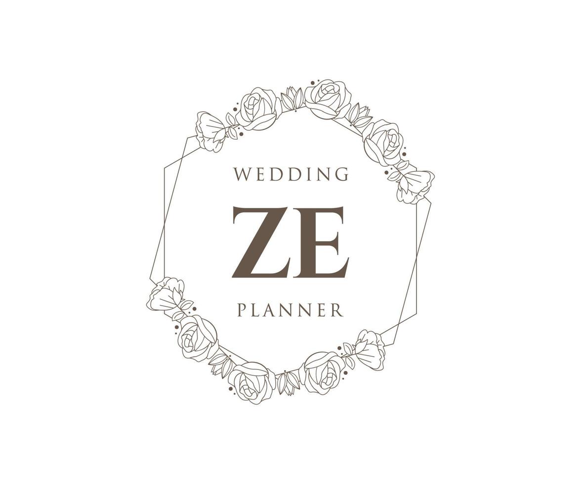 colección de logotipos de monograma de boda con letras iniciales ze, plantillas florales y minimalistas modernas dibujadas a mano para tarjetas de invitación, guardar la fecha, identidad elegante para restaurante, boutique, café en vector