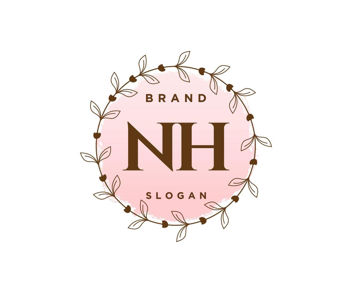 logotipo femenino inicial de nh. utilizable para logotipos de naturaleza, salón, spa, cosmética y belleza. elemento de plantilla de diseño de logotipo de vector plano.