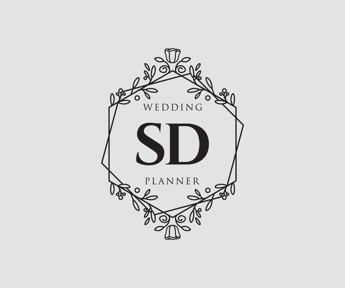 colección de logotipos de monograma de boda con letras iniciales sd, plantillas florales y minimalistas modernas dibujadas a mano para tarjetas de invitación, guardar la fecha, identidad elegante para restaurante, boutique, café en vector