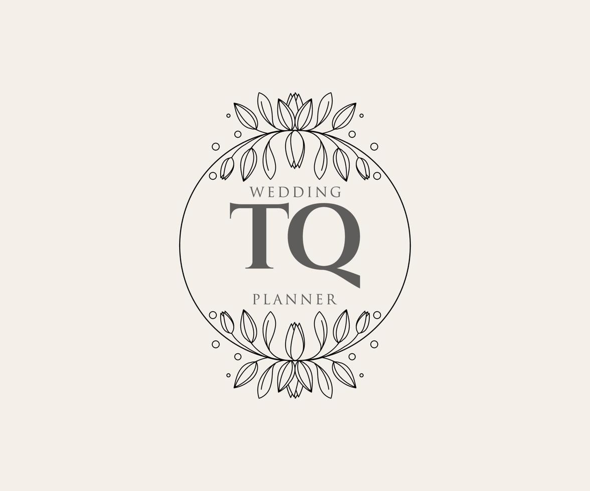 colección de logotipos de monograma de boda con letras iniciales tq, plantillas florales y minimalistas modernas dibujadas a mano para tarjetas de invitación, guardar la fecha, identidad elegante para restaurante, boutique, café en vector