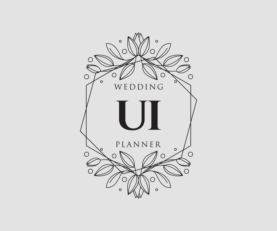 colección de logotipos de monograma de boda con letras iniciales de ui, plantillas florales y minimalistas modernas dibujadas a mano para tarjetas de invitación, guardar la fecha, identidad elegante para restaurante, boutique, café en vector