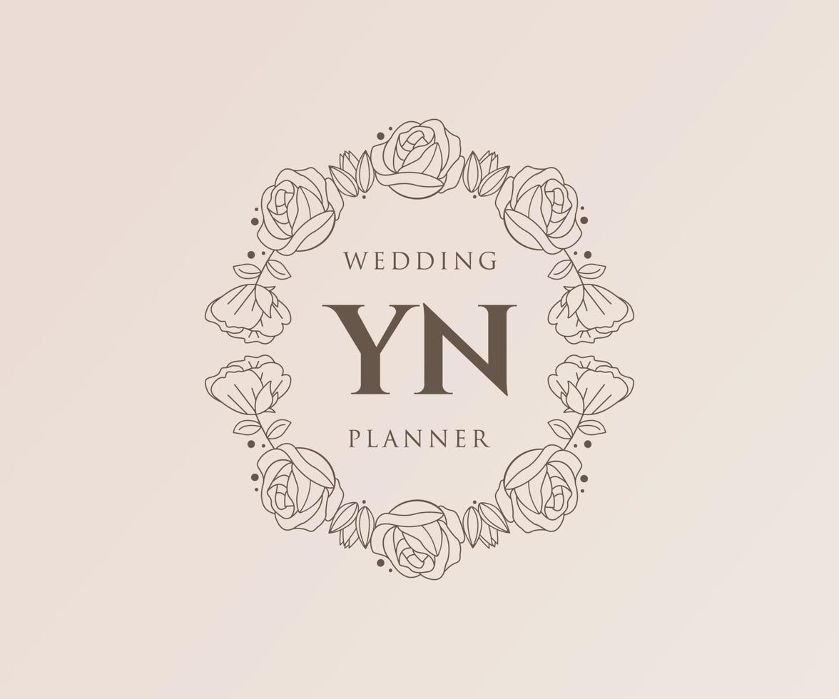 colección de logotipos de monograma de boda con letras iniciales de yn, plantillas florales y minimalistas modernas dibujadas a mano para tarjetas de invitación, guardar la fecha, identidad elegante para restaurante, boutique, café en vector