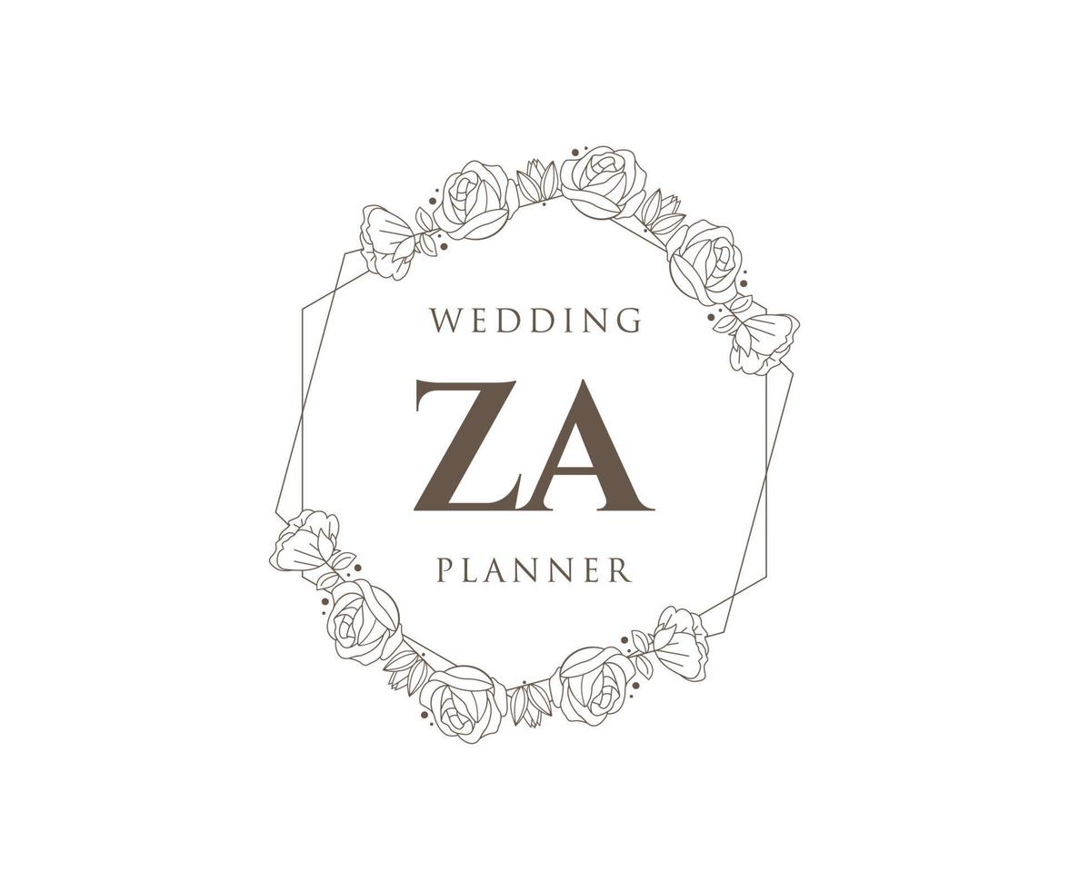 ZA Initials letter Wedding monogram logos collection, hand drawn modern minimalistic and floral templates for Invitation cards, Save the Date, elegant identity for restaurant, boutique, cafe in vector