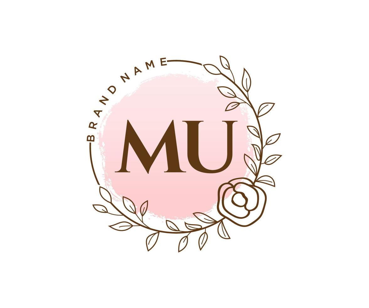 Initial MU feminine logo. Usable for Nature, Salon, Spa, Cosmetic and Beauty Logos. Flat Vector Logo Design Template Element.