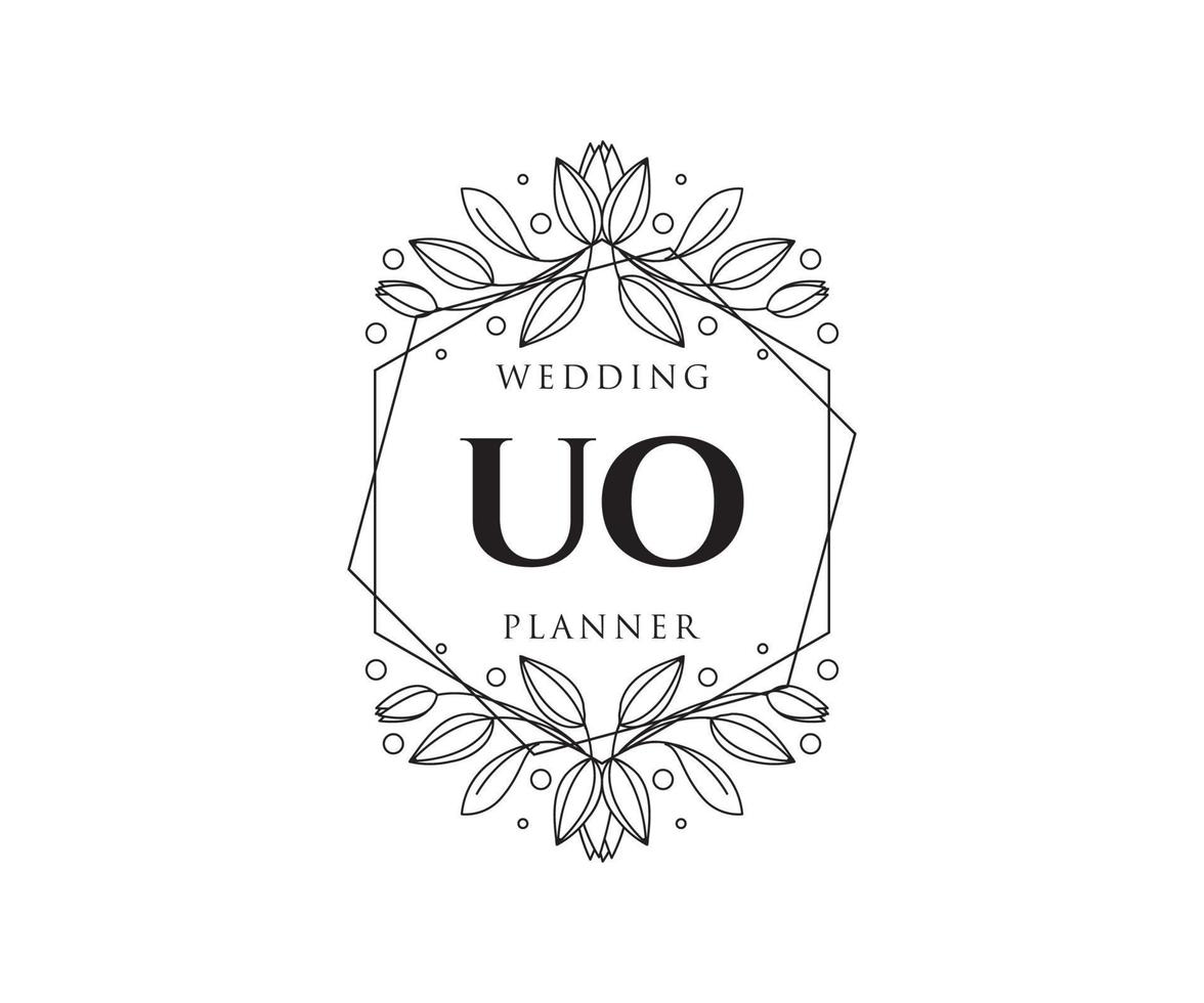 colección de logotipos de monograma de boda con letras iniciales de uo, plantillas florales y minimalistas modernas dibujadas a mano para tarjetas de invitación, guardar la fecha, identidad elegante para restaurante, boutique, café en vector