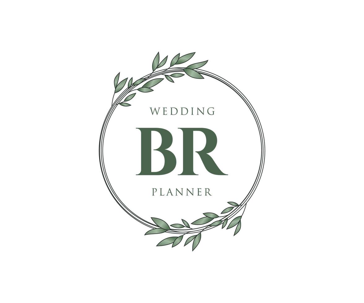 colección de logotipos de monograma de boda con letras iniciales de br, plantillas florales y minimalistas modernas dibujadas a mano para tarjetas de invitación, guardar la fecha, identidad elegante para restaurante, boutique, café en vectores