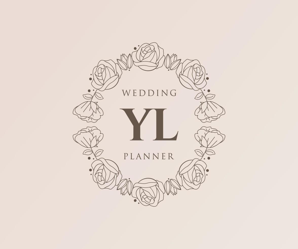 colección de logotipos de monograma de boda con letras iniciales de yl, plantillas florales y minimalistas modernas dibujadas a mano para tarjetas de invitación, guardar la fecha, identidad elegante para restaurante, boutique, café en vector