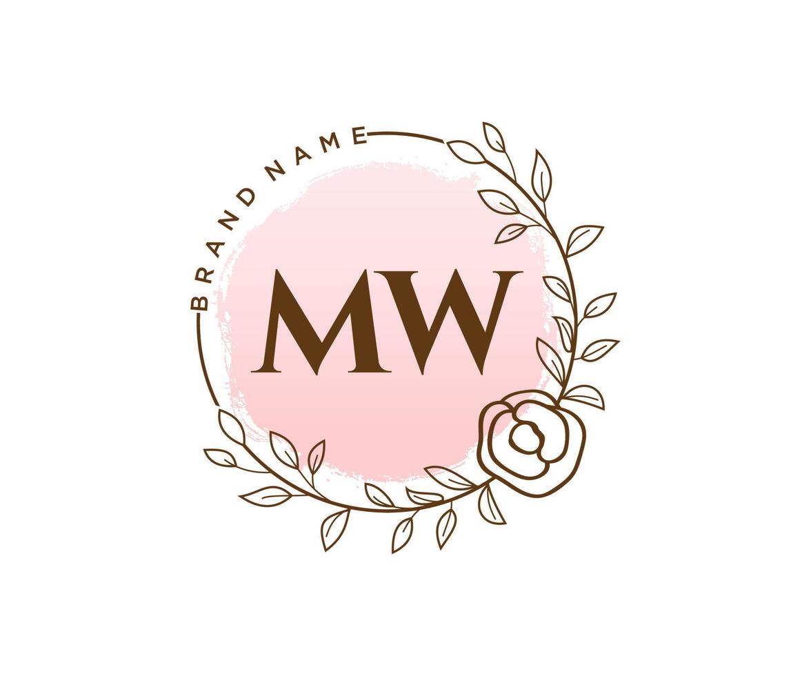 Initial MW feminine logo. Usable for Nature, Salon, Spa, Cosmetic and Beauty Logos. Flat Vector Logo Design Template Element.