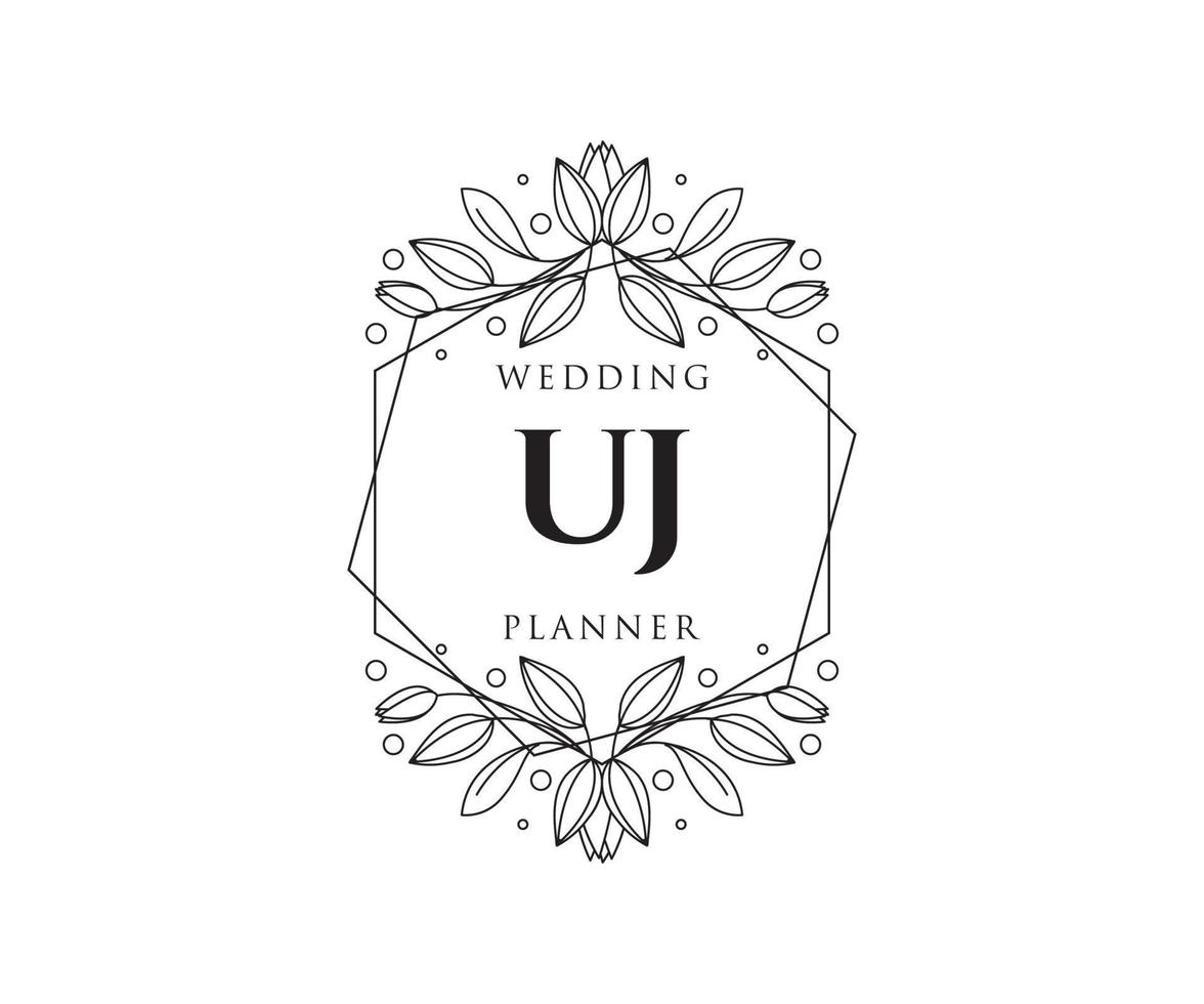 UJ Initials letter Wedding monogram logos collection, hand drawn modern minimalistic and floral templates for Invitation cards, Save the Date, elegant identity for restaurant, boutique, cafe in vector