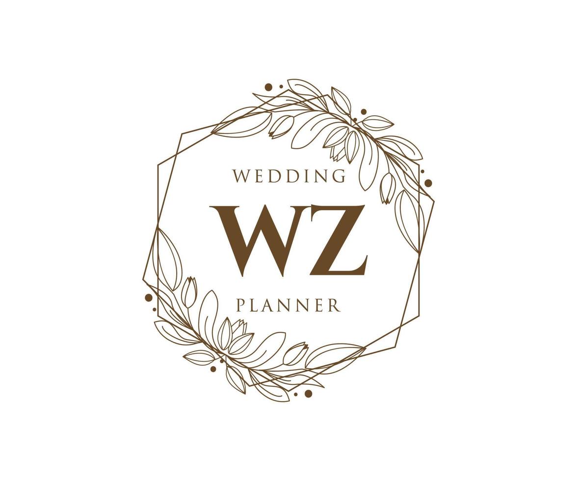 WZ Initials letter Wedding monogram logos collection, hand drawn modern minimalistic and floral templates for Invitation cards, Save the Date, elegant identity for restaurant, boutique, cafe in vector