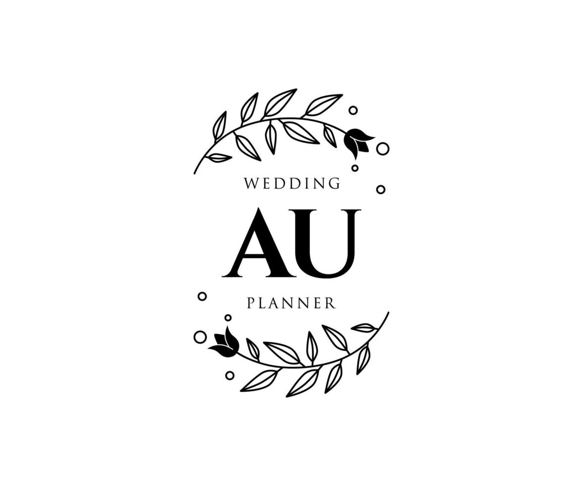 AU Initials letter Wedding monogram logos collection, hand drawn modern minimalistic and floral templates for Invitation cards, Save the Date, elegant identity for restaurant, boutique, cafe in vector