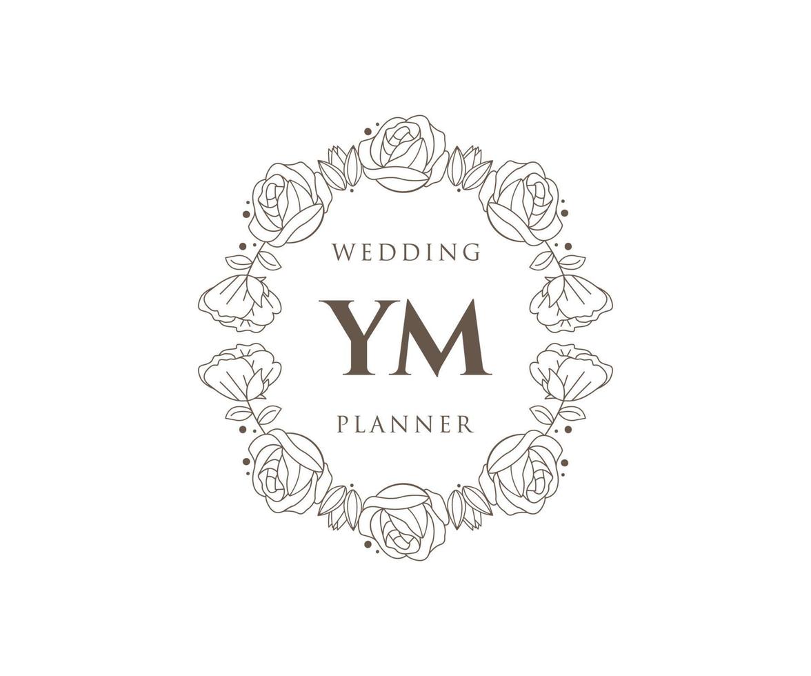 YM Initials letter Wedding monogram logos collection, hand drawn modern minimalistic and floral templates for Invitation cards, Save the Date, elegant identity for restaurant, boutique, cafe in vector