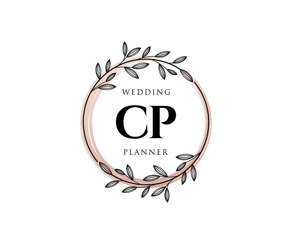 colección de logotipos de monogramas de boda con letras iniciales cp, plantillas florales y minimalistas modernas dibujadas a mano para tarjetas de invitación, guardar la fecha, identidad elegante para restaurante, boutique, café en vector