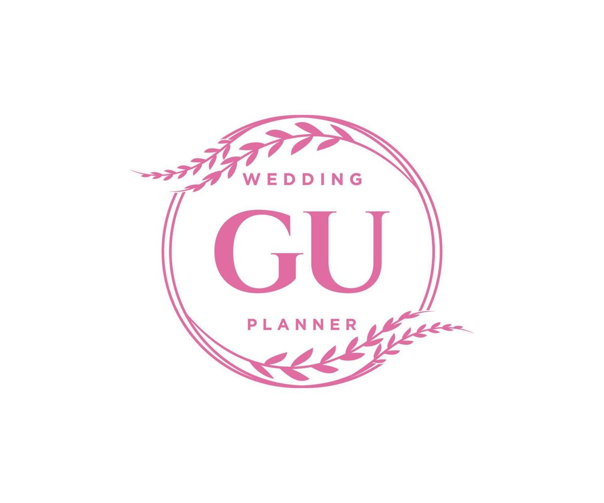 GU Initials letter Wedding monogram logos collection, hand drawn modern minimalistic and floral templates for Invitation cards, Save the Date, elegant identity for restaurant, boutique, cafe in vector