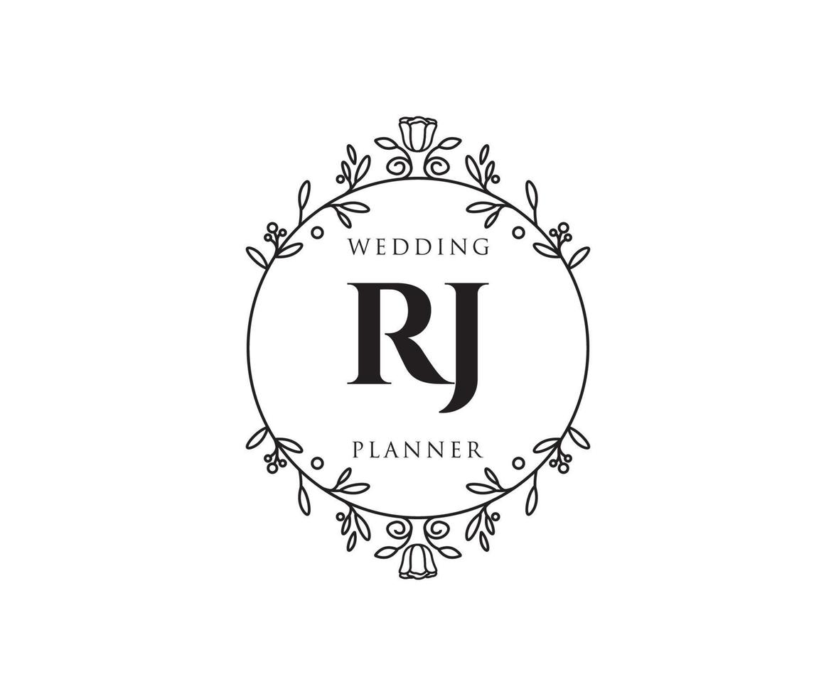 colección de logotipos de monograma de boda con letras iniciales rj, plantillas florales y minimalistas modernas dibujadas a mano para tarjetas de invitación, guardar la fecha, identidad elegante para restaurante, boutique, café en vector