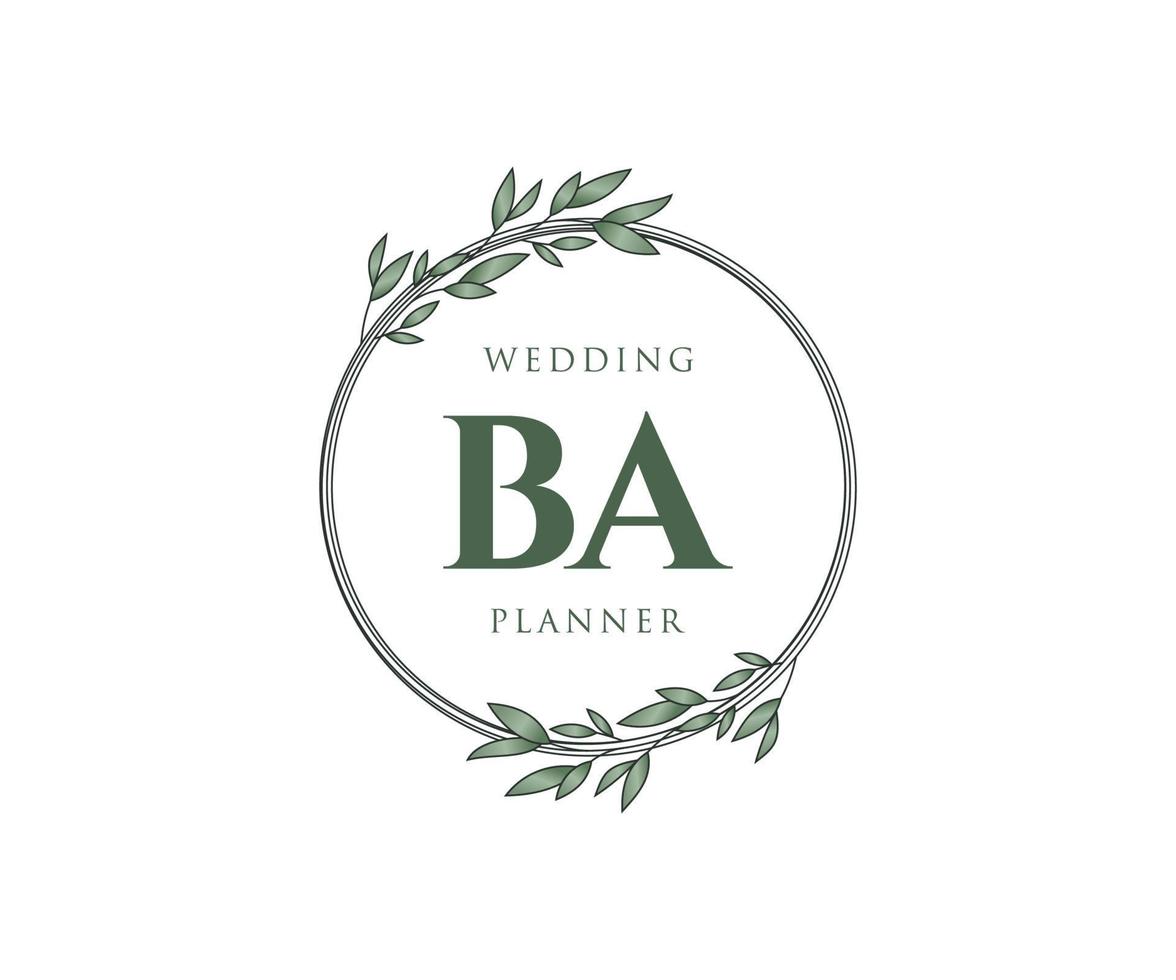 colección de logotipos de monograma de boda con letras iniciales de ba, plantillas florales y minimalistas modernas dibujadas a mano para tarjetas de invitación, guardar la fecha, identidad elegante para restaurante, boutique, café en vector