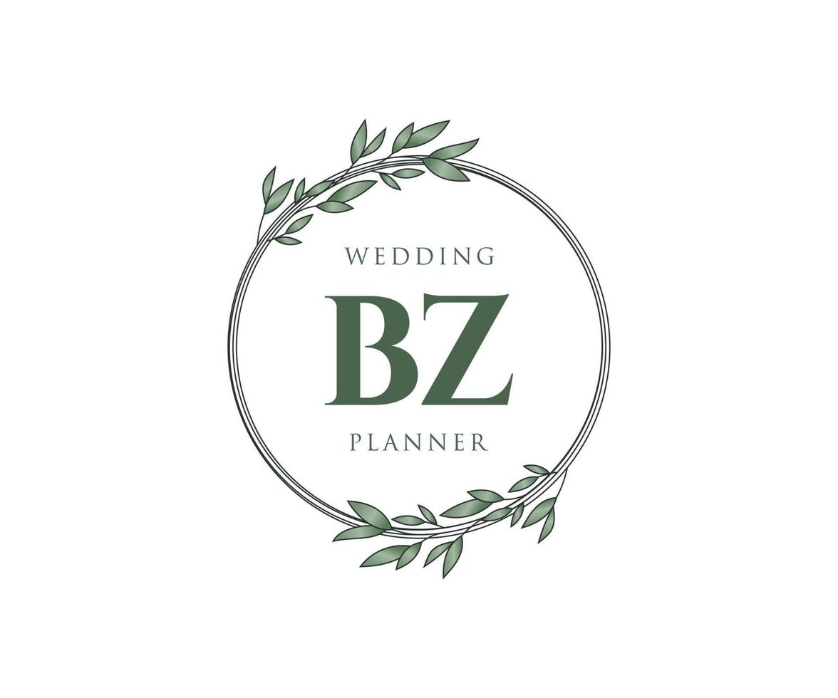 colección de logotipos de monograma de boda con letras iniciales bz, plantillas florales y minimalistas modernas dibujadas a mano para tarjetas de invitación, guardar la fecha, identidad elegante para restaurante, boutique, café en vector