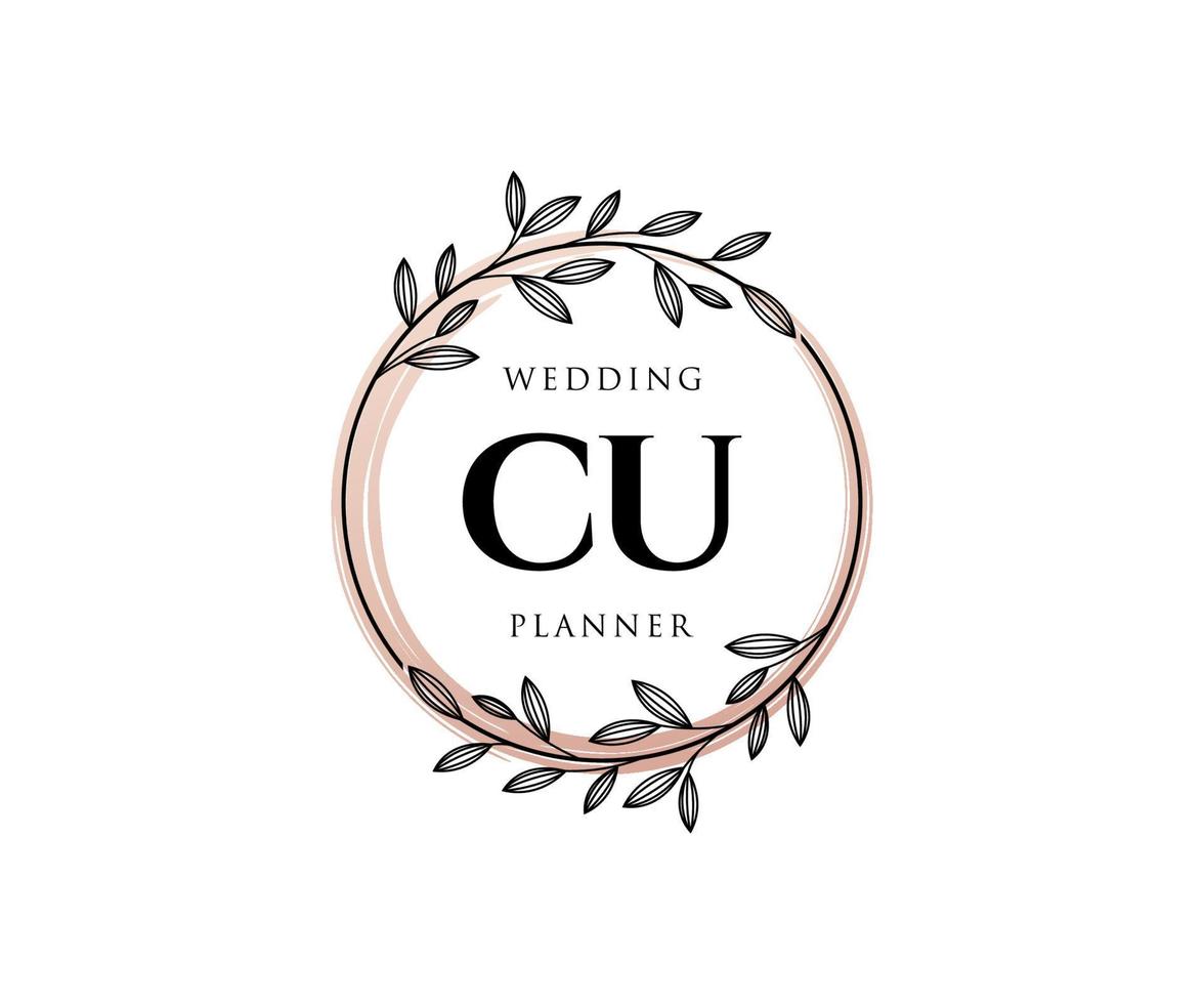 CU Initials letter Wedding monogram logos collection, hand drawn modern minimalistic and floral templates for Invitation cards, Save the Date, elegant identity for restaurant, boutique, cafe in vector