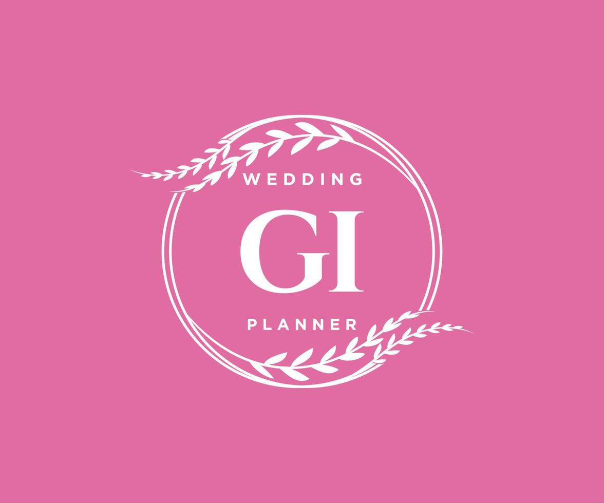 GI Initials letter Wedding monogram logos collection, hand drawn modern minimalistic and floral templates for Invitation cards, Save the Date, elegant identity for restaurant, boutique, cafe in vector