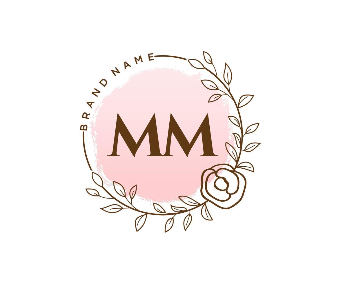 Initial MM feminine logo. Usable for Nature, Salon, Spa, Cosmetic and Beauty Logos. Flat Vector Logo Design Template Element.