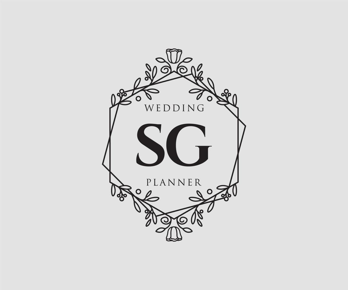 SG Initials letter Wedding monogram logos collection, hand drawn modern minimalistic and floral templates for Invitation cards, Save the Date, elegant identity for restaurant, boutique, cafe in vector
