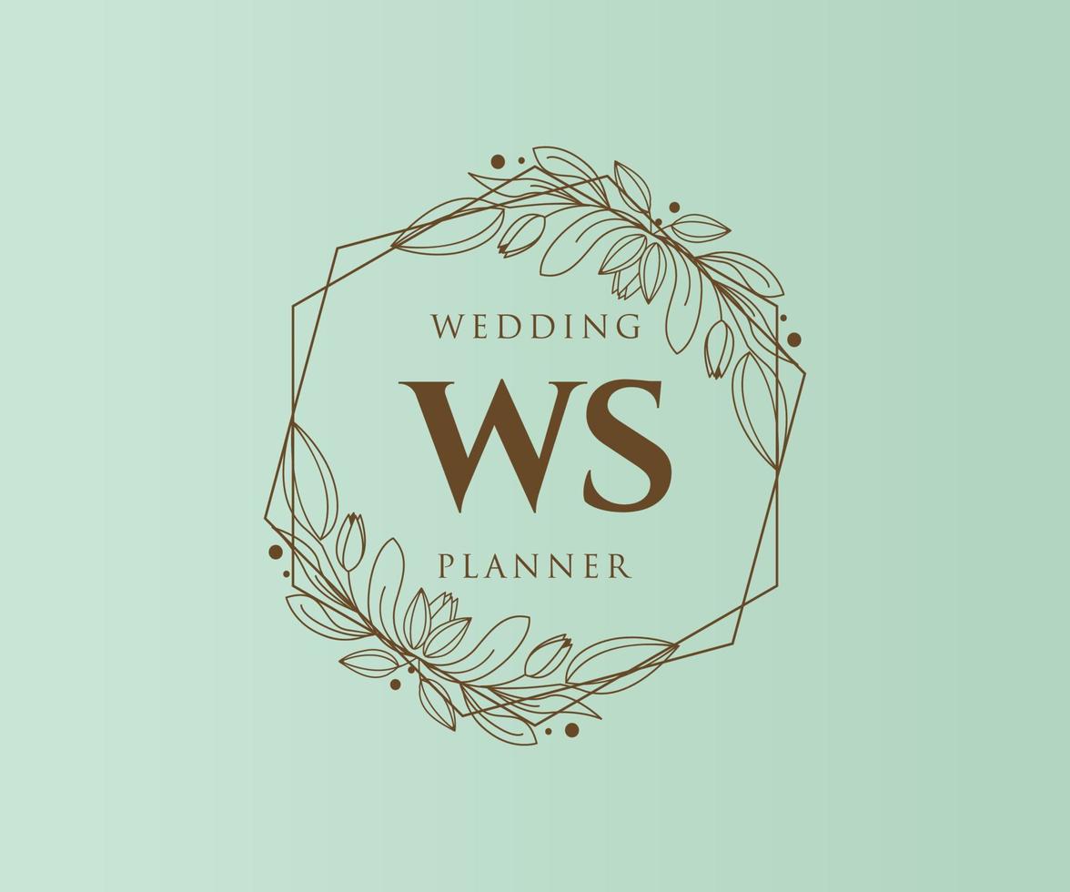 colección de logotipos de monograma de boda con letras iniciales ws, plantillas florales y minimalistas modernas dibujadas a mano para tarjetas de invitación, guardar la fecha, identidad elegante para restaurante, boutique, café en vector