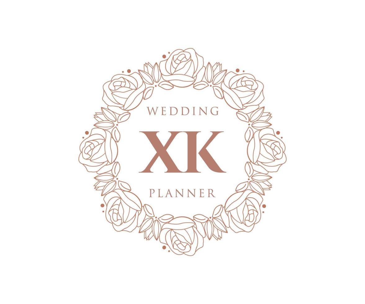 colección de logotipos de monograma de boda con letras iniciales xk, plantillas florales y minimalistas modernas dibujadas a mano para tarjetas de invitación, guardar la fecha, identidad elegante para restaurante, boutique, café en vector