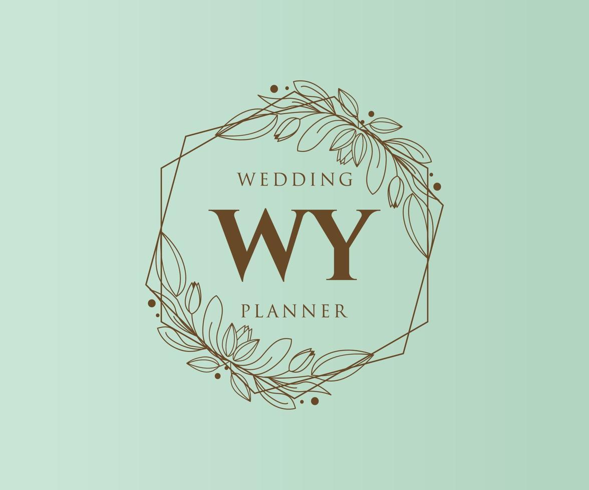 colección de logotipos de monograma de boda con letras iniciales wy, plantillas florales y minimalistas modernas dibujadas a mano para tarjetas de invitación, guardar la fecha, identidad elegante para restaurante, boutique, café en vector