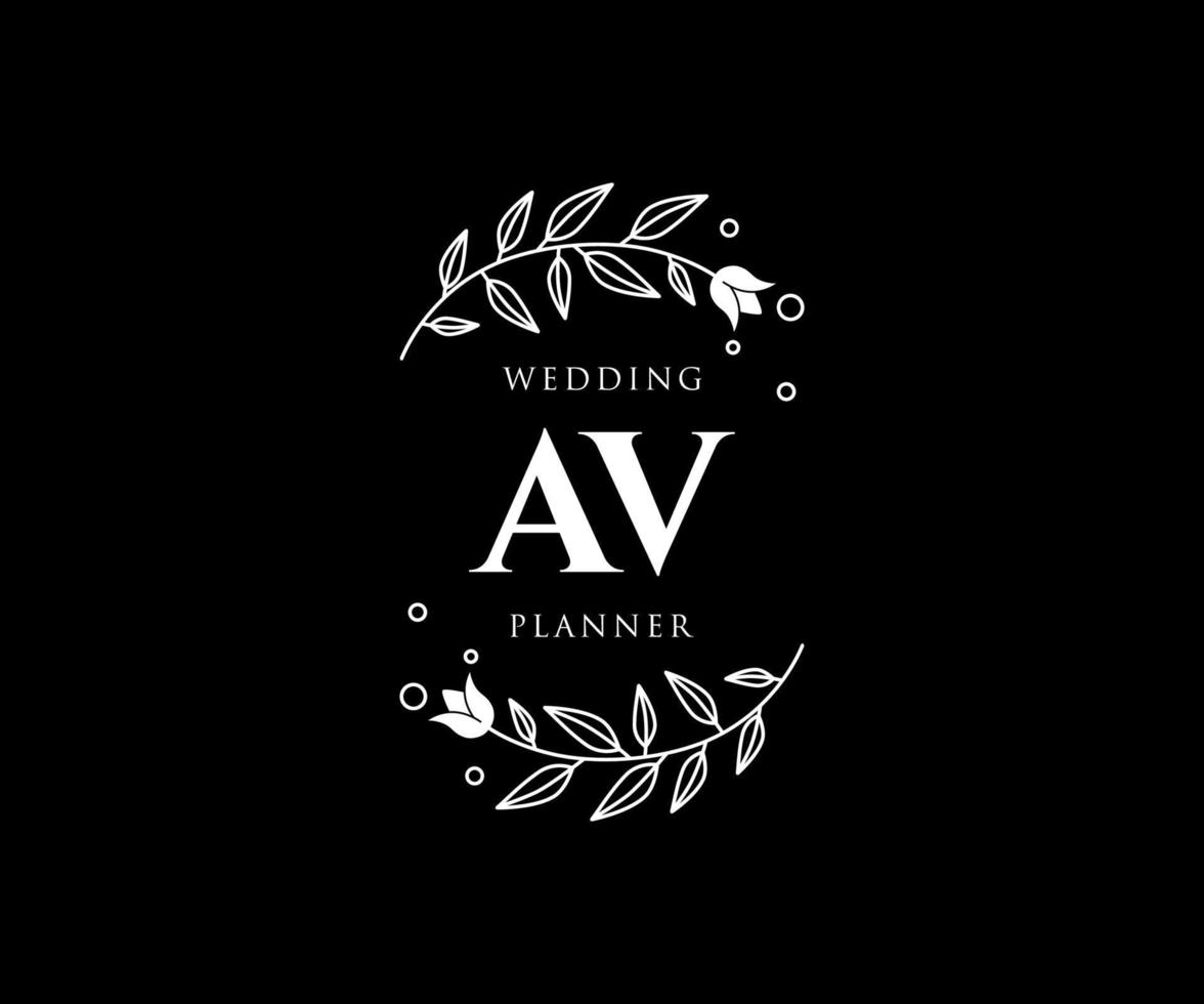 AV Initials letter Wedding monogram logos collection, hand drawn modern minimalistic and floral templates for Invitation cards, Save the Date, elegant identity for restaurant, boutique, cafe in vector