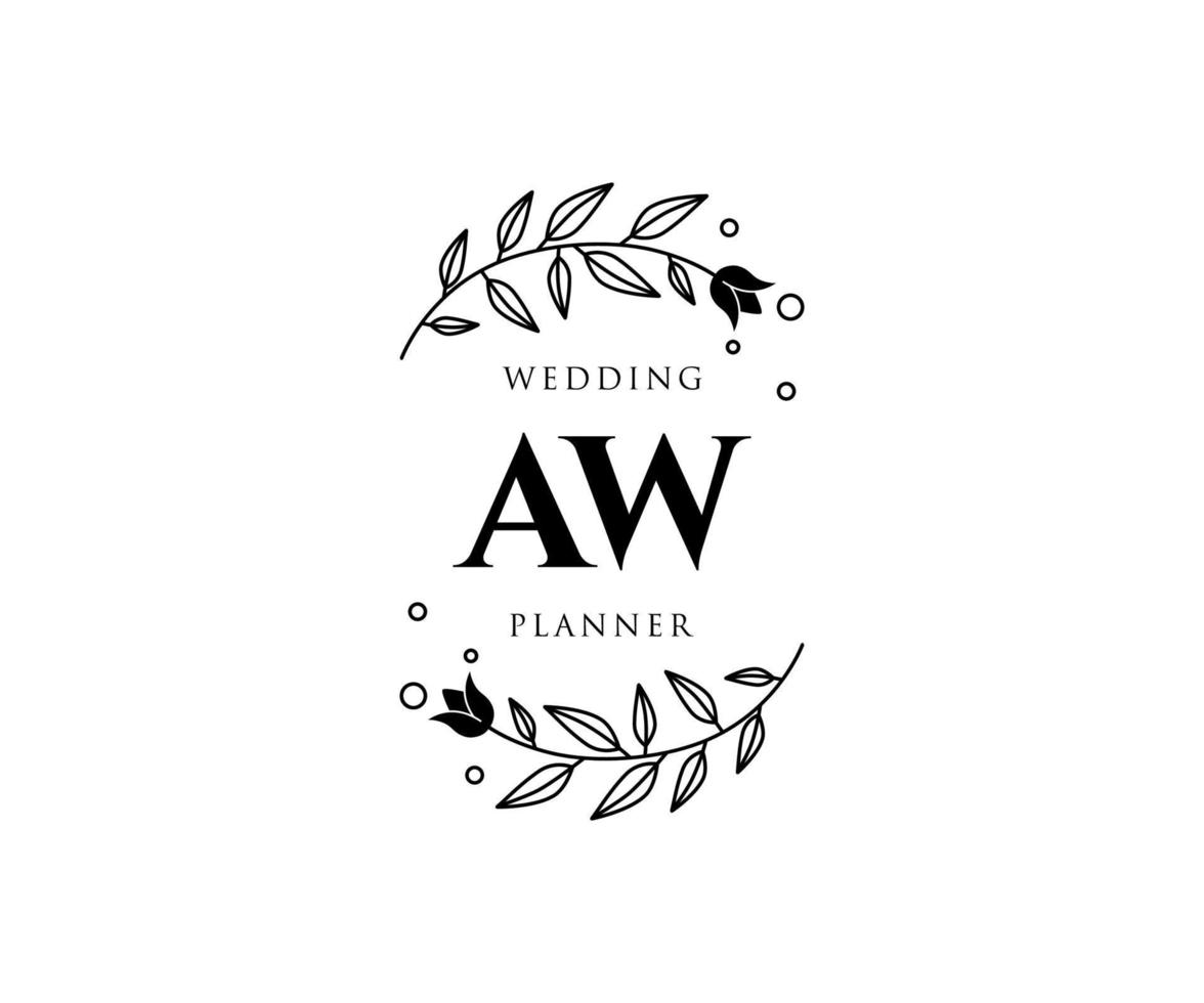 AW Initials letter Wedding monogram logos collection, hand drawn modern minimalistic and floral templates for Invitation cards, Save the Date, elegant identity for restaurant, boutique, cafe in vector