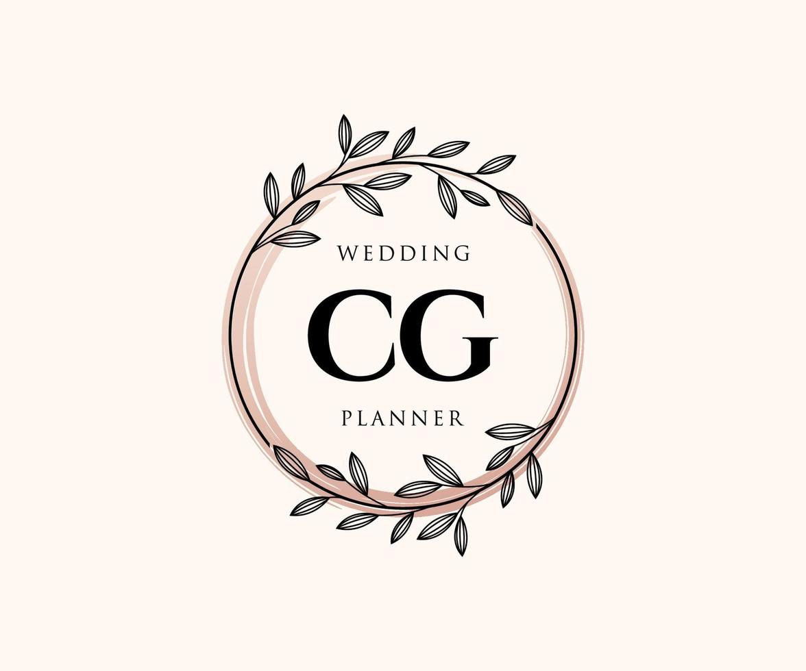 colección de logotipos de monograma de boda con letras iniciales cg, plantillas florales y minimalistas modernas dibujadas a mano para tarjetas de invitación, guardar la fecha, identidad elegante para restaurante, boutique, café en vector