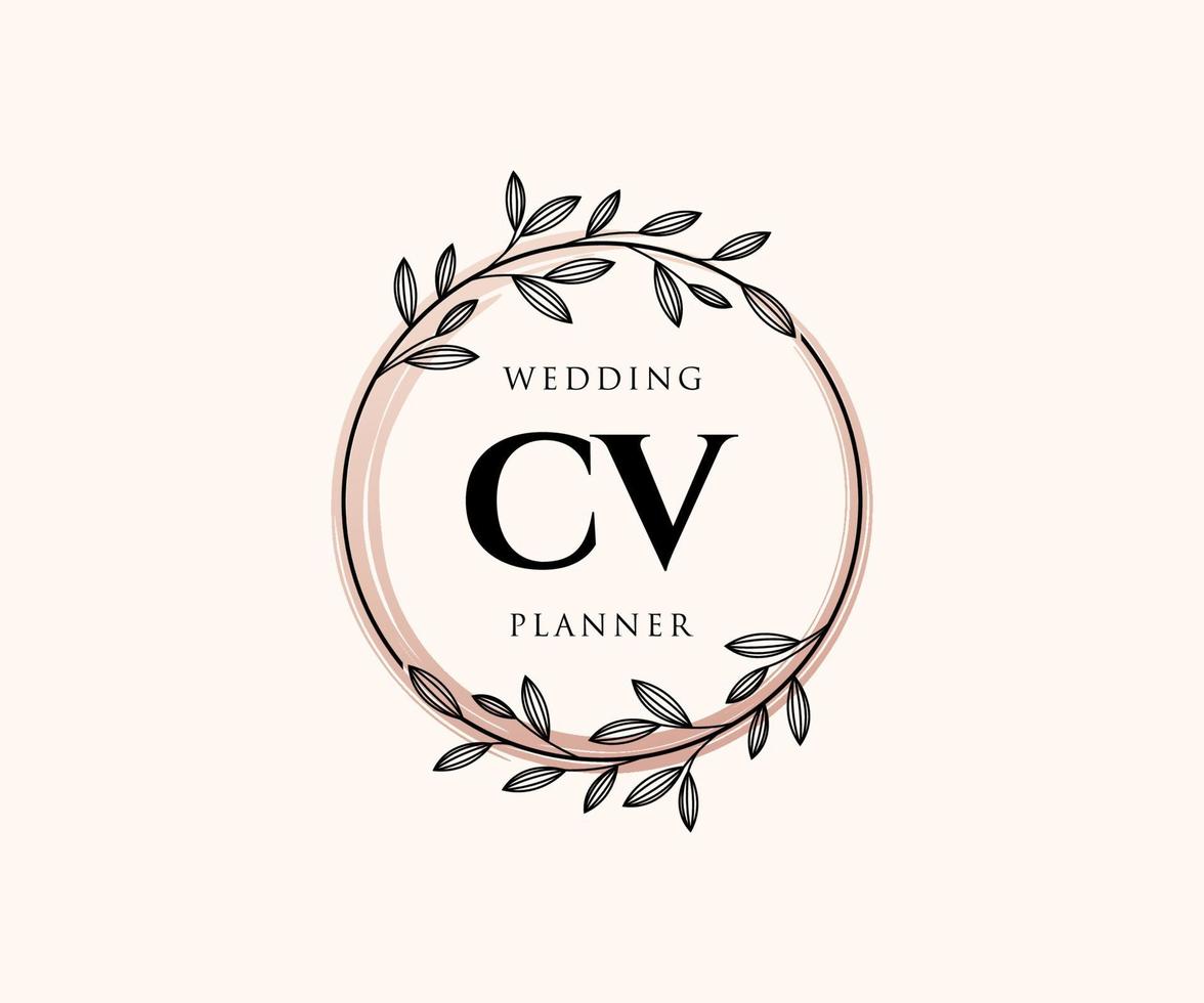 colección de logotipos de monograma de boda con letras iniciales cv, plantillas florales y minimalistas modernas dibujadas a mano para tarjetas de invitación, guardar la fecha, identidad elegante para restaurante, boutique, café en vector