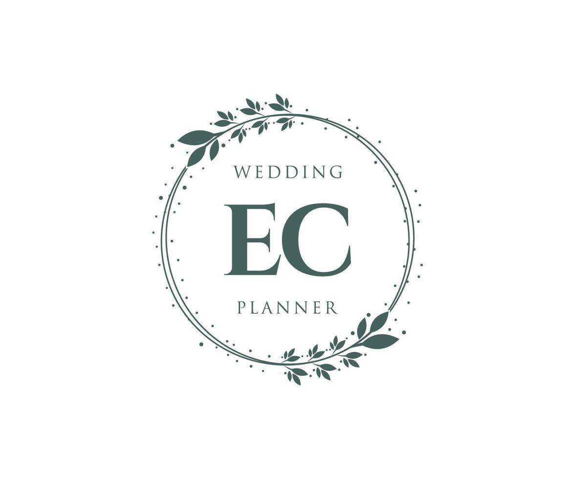 colección de logotipos de monograma de boda con letras iniciales de ec, plantillas florales y minimalistas modernas dibujadas a mano para tarjetas de invitación, guardar la fecha, identidad elegante para restaurante, boutique, café en vector