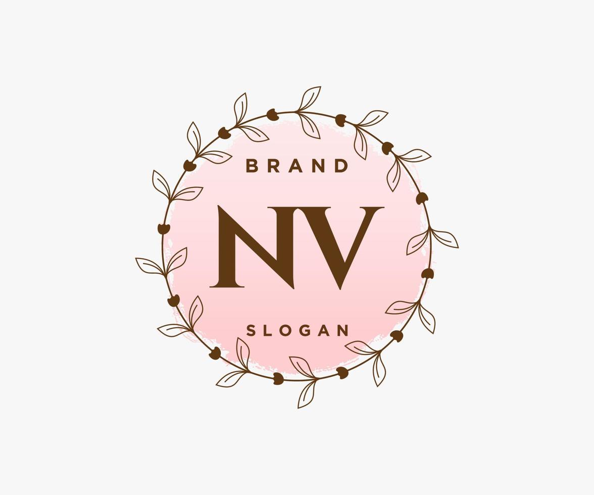 logotipo femenino inicial nv. utilizable para logotipos de naturaleza, salón, spa, cosmética y belleza. elemento de plantilla de diseño de logotipo de vector plano.