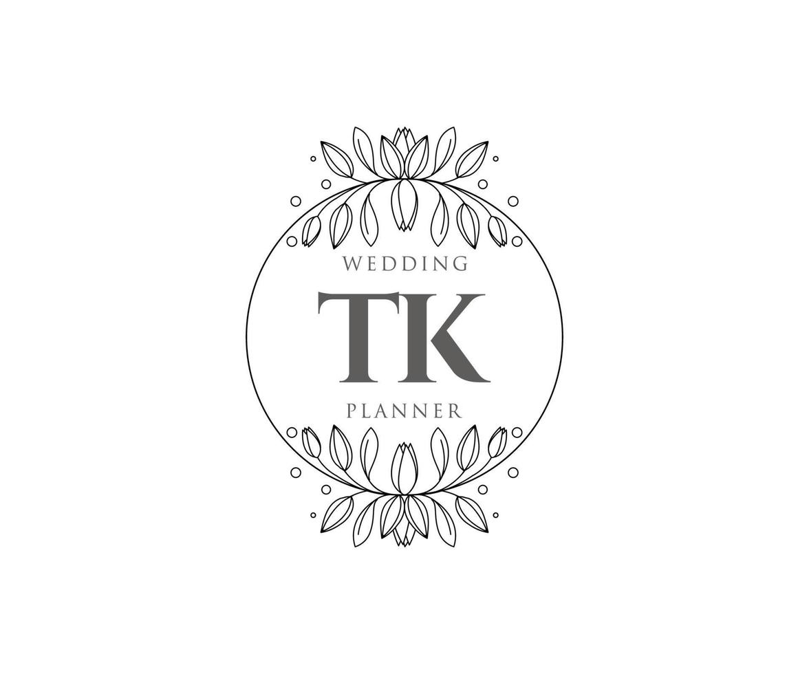 colección de logotipos de monograma de boda con letras iniciales tk, plantillas florales y minimalistas modernas dibujadas a mano para tarjetas de invitación, guardar la fecha, identidad elegante para restaurante, boutique, café en vector