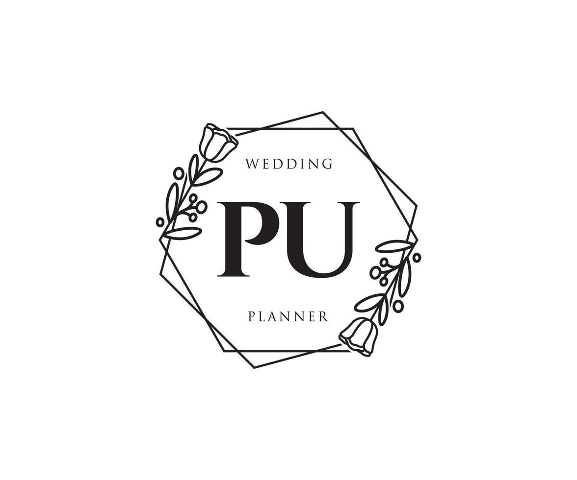 logo femenino pu inicial. utilizable para logotipos de naturaleza, salón, spa, cosmética y belleza. elemento de plantilla de diseño de logotipo de vector plano.