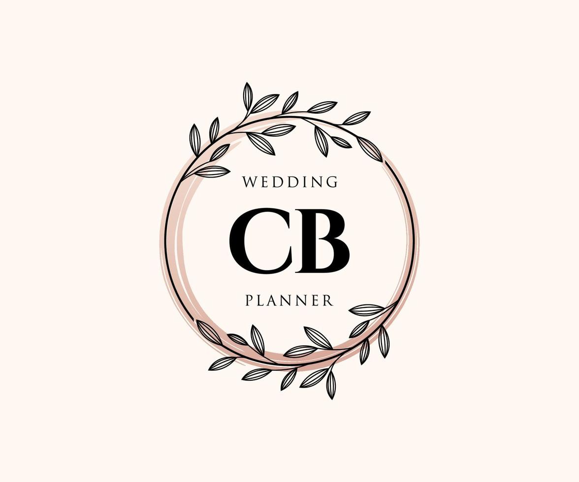 colección de logotipos de monograma de boda con letras iniciales cb, plantillas florales y minimalistas modernas dibujadas a mano para tarjetas de invitación, guardar la fecha, identidad elegante para restaurante, boutique, café en vector