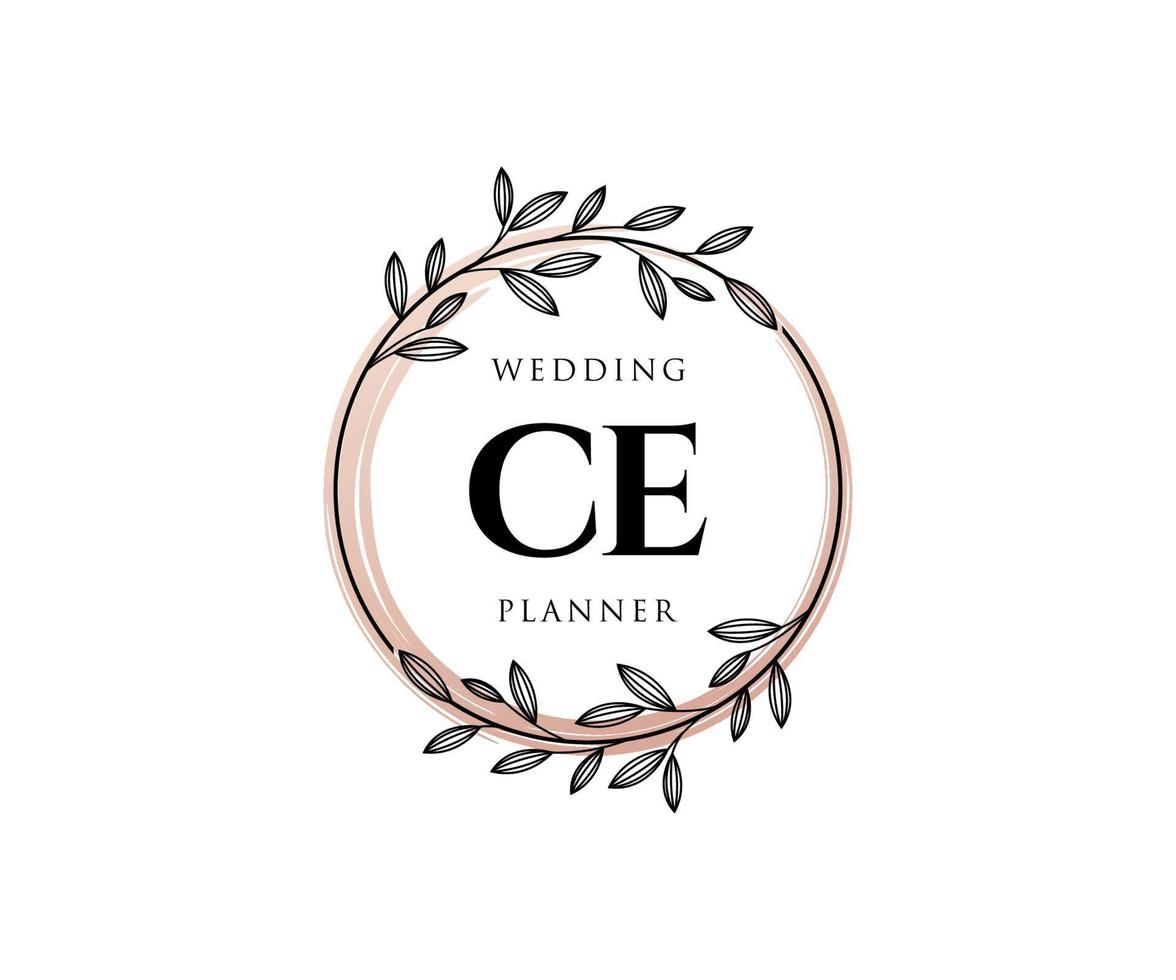 colección de logotipos de monograma de boda con letras iniciales ce, plantillas florales y minimalistas modernas dibujadas a mano para tarjetas de invitación, guardar la fecha, identidad elegante para restaurante, boutique, café en vector