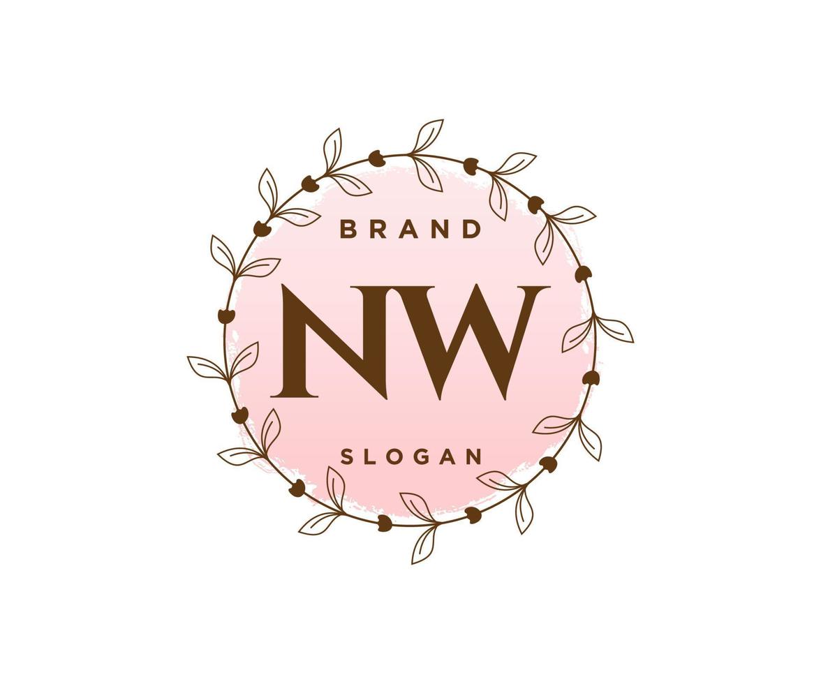 Initial NW feminine logo. Usable for Nature, Salon, Spa, Cosmetic and Beauty Logos. Flat Vector Logo Design Template Element.