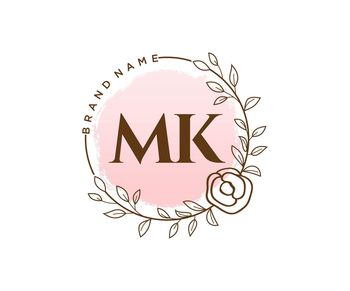 logotipo femenino mk inicial. utilizable para logotipos de naturaleza, salón, spa, cosmética y belleza. elemento de plantilla de diseño de logotipo de vector plano.
