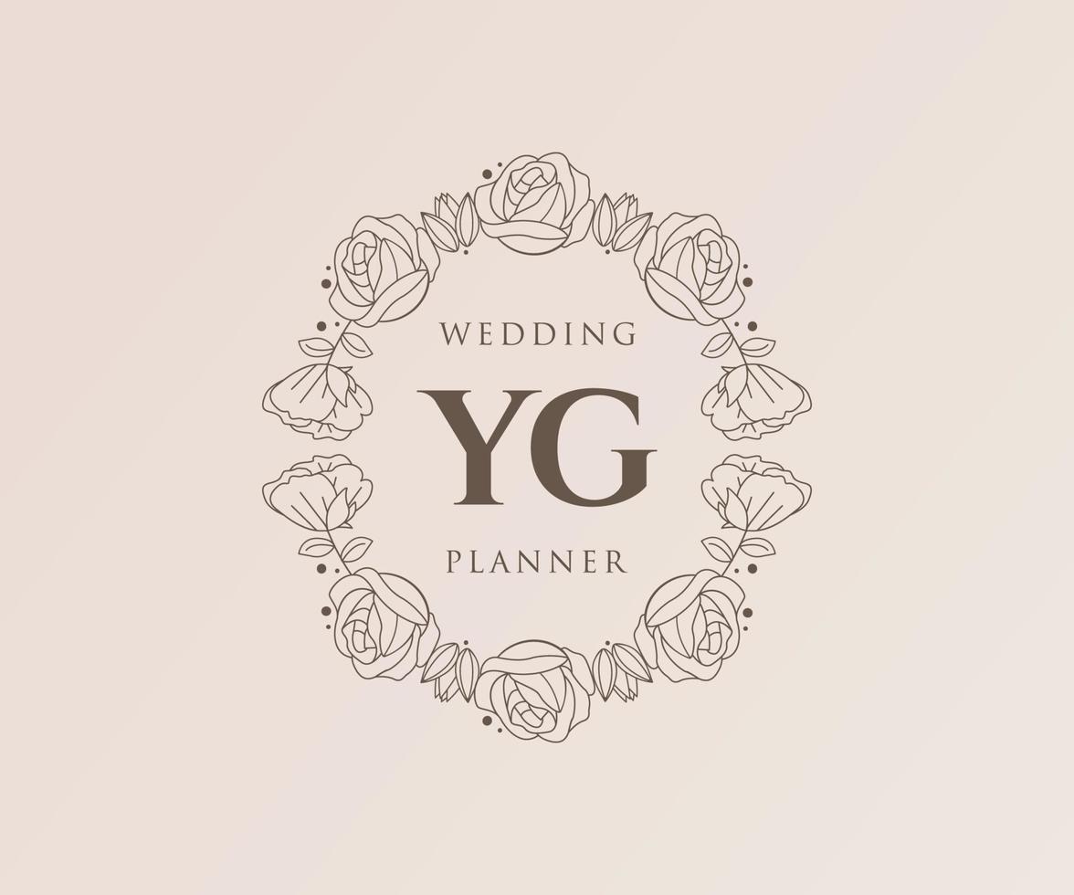 colección de logotipos de monograma de boda con letras iniciales de yg, plantillas florales y minimalistas modernas dibujadas a mano para tarjetas de invitación, guardar la fecha, identidad elegante para restaurante, boutique, café en vector