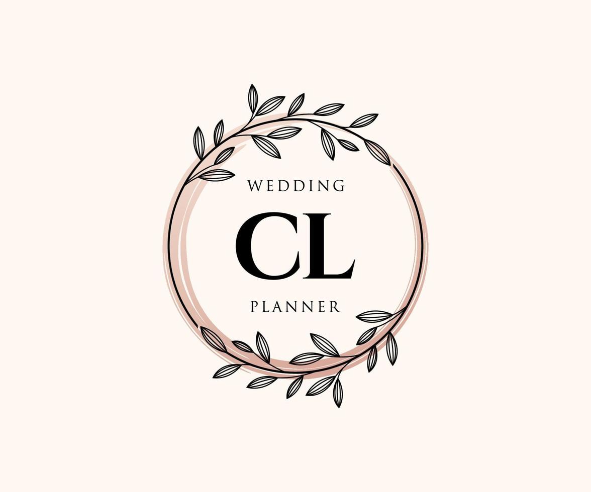 colección de logotipos de monograma de boda con letras iniciales cl, plantillas florales y minimalistas modernas dibujadas a mano para tarjetas de invitación, guardar la fecha, identidad elegante para restaurante, boutique, café en vector