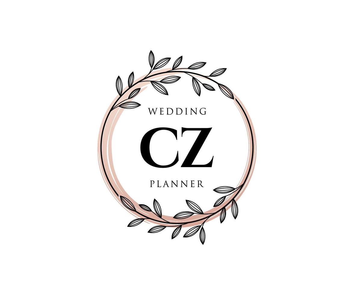 colección de logotipos de monograma de boda con letras iniciales cz, plantillas florales y minimalistas modernas dibujadas a mano para tarjetas de invitación, guardar la fecha, identidad elegante para restaurante, boutique, café en vector