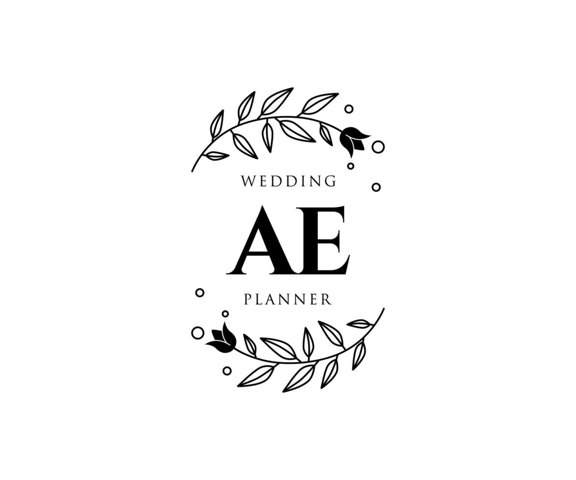 colección de logotipos de monograma de boda con letras iniciales ae, plantillas florales y minimalistas modernas dibujadas a mano para tarjetas de invitación, guardar la fecha, identidad elegante para restaurante, boutique, café en vector