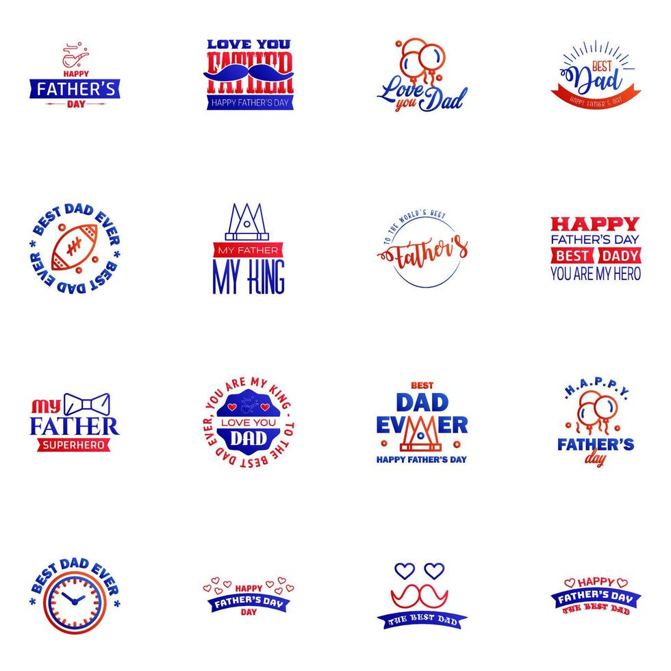 Happy fathers day 16 Blue and red Lettering happy fathers day Editable Vector Design Elements