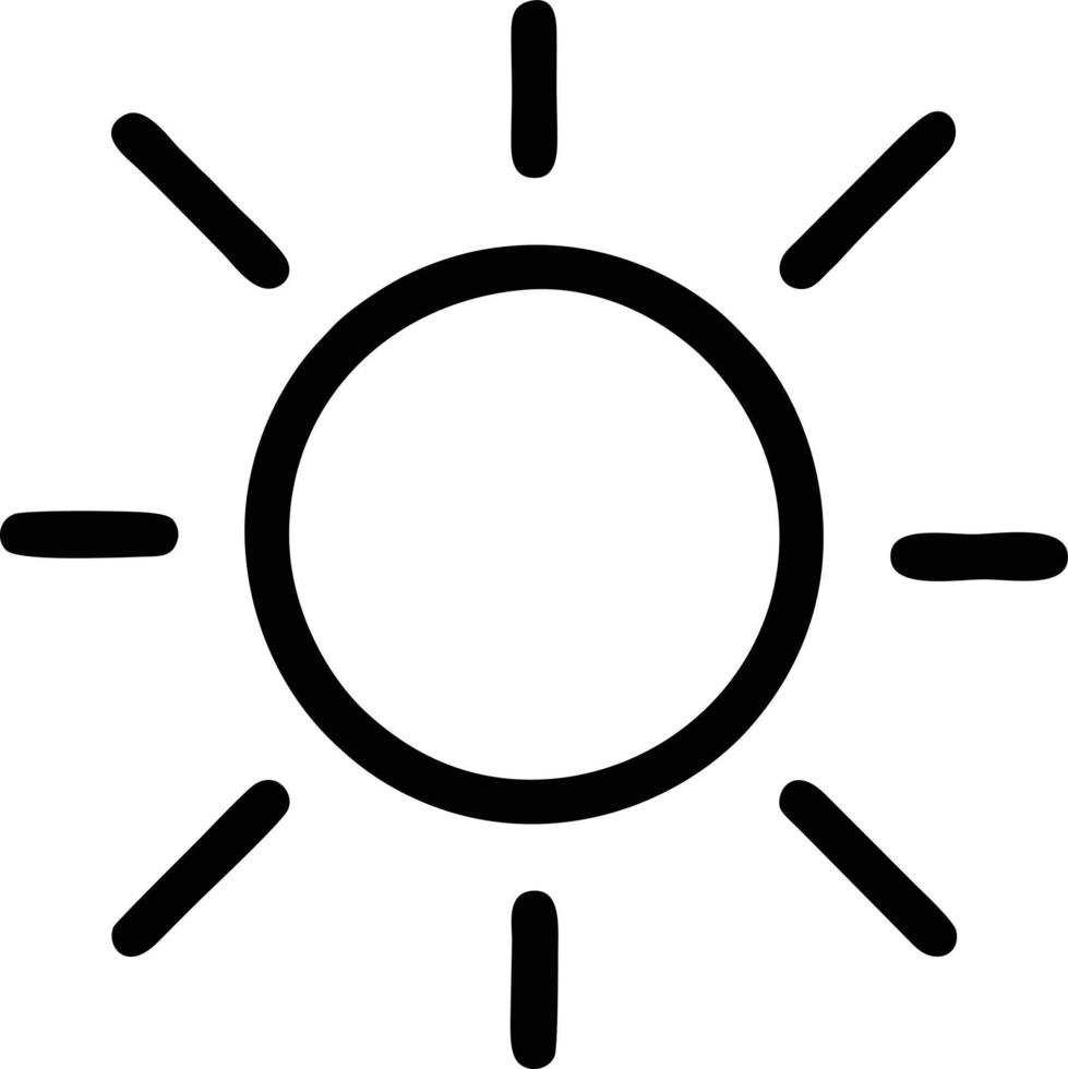 icono de sol en fondo blanco, ilustración del símbolo de icono de sol en negro sobre fondo blanco vector