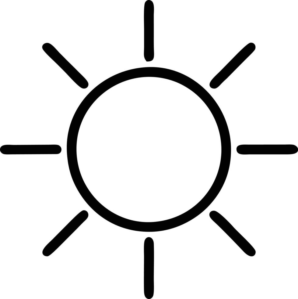 icono de sol en fondo blanco, ilustración del símbolo de icono de sol en negro sobre fondo blanco vector