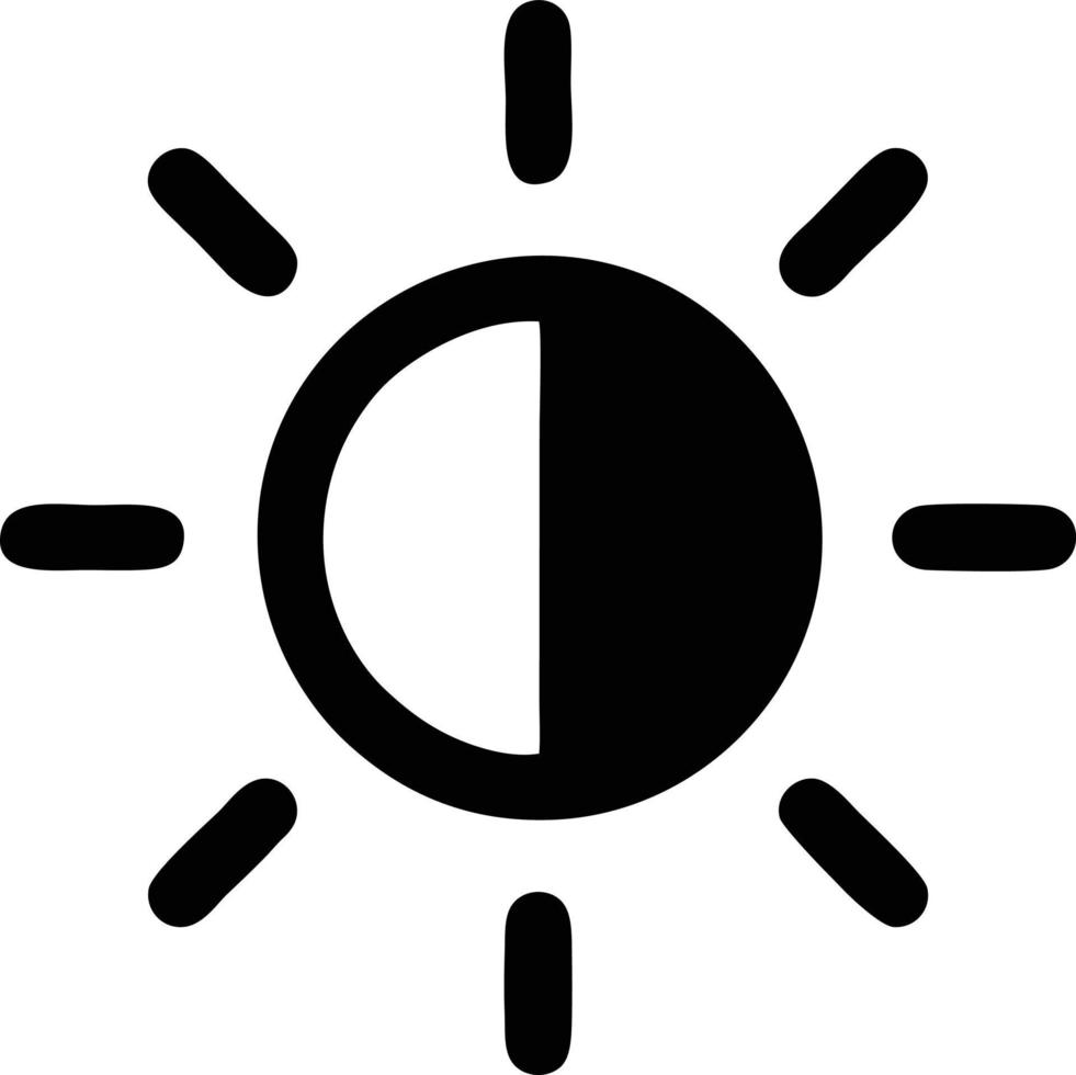 icono de sol en fondo blanco, ilustración del símbolo de icono de sol en negro sobre fondo blanco vector