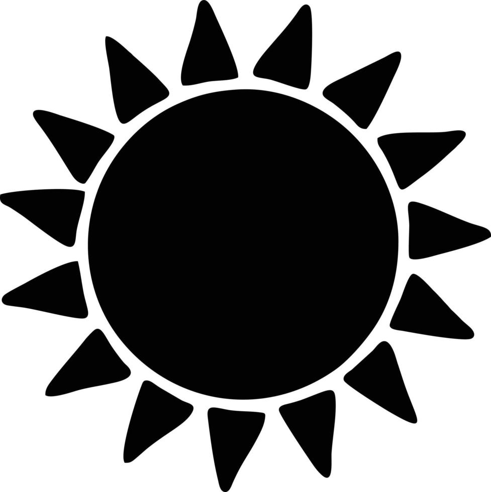 icono de sol en fondo blanco, ilustración del símbolo de icono de sol en negro sobre fondo blanco vector