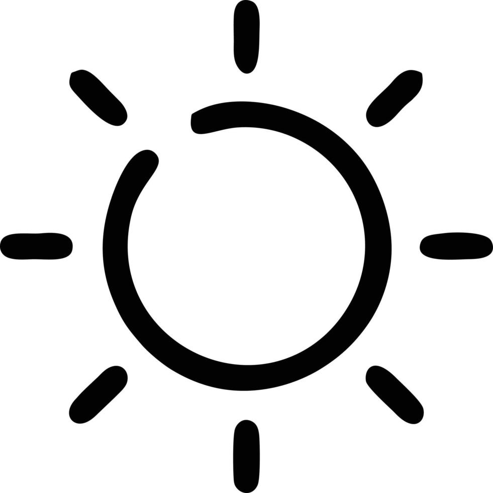 icono de sol en fondo blanco, ilustración del símbolo de icono de sol en negro sobre fondo blanco vector